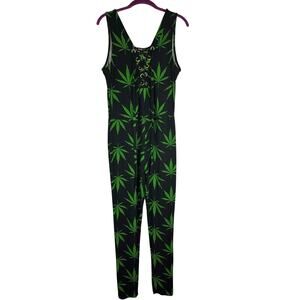 Peachy Girl black & green leaf print one piece/jumpsuit, "Mary Jane Says...." XL